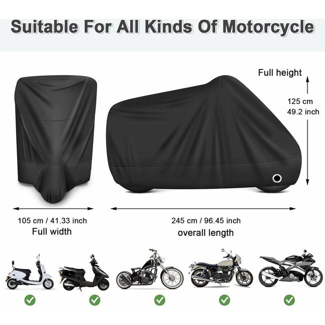 Motorcycle Cover Waterproof, Cold And Weather Resistant 190T Black Protects From Dust Main Image