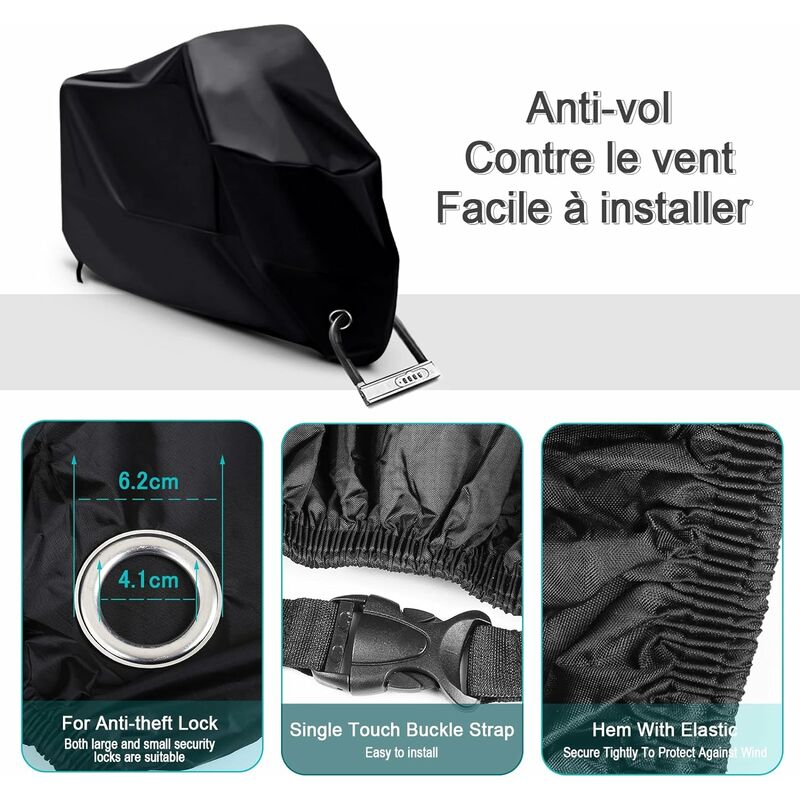 Motorcycle Cover Waterproof, Cold And Weather Resistant 190T Black Protects From Dust