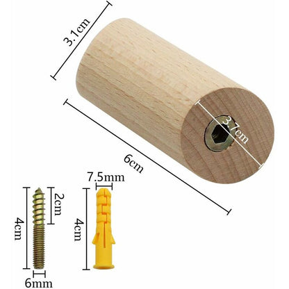 6 pcs Set Beech Wood Wall Hooks 3X6Cm Cylinder Wall Mounted Coat Hook Decorative Hook For Coat Hat Scarf Bag Towel -