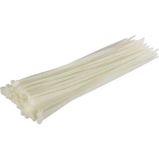 100 Pack Cable Ties, White/Natural, 370Mm X 4.8Mm, Premium Quality Plastic Cable Ties.