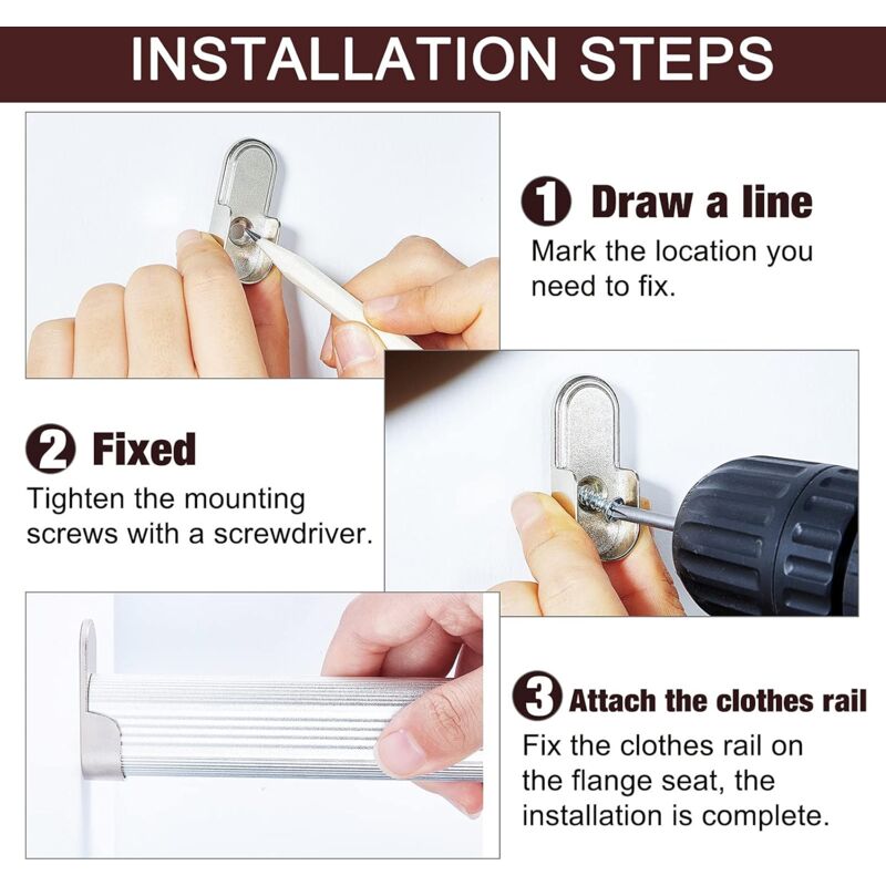 6 pcs Oval Wardrobe Rail End Brackets Nickel Plated Silver Wardrobe ROd Holder 15Mm Wardrobe Flange Rail Brackets And 6