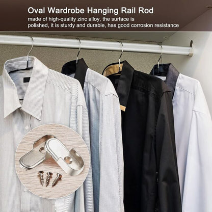 6 pcs Oval Wardrobe Rail End Brackets Nickel Plated Silver Wardrobe ROd Holder 15Mm Wardrobe Flange Rail Brackets And 6