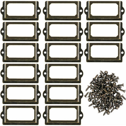 15 pcs Metal Label Holders With Screws For Desk Bookshelf Bookcase Shelves Bronze Size 70 X 33Mm
