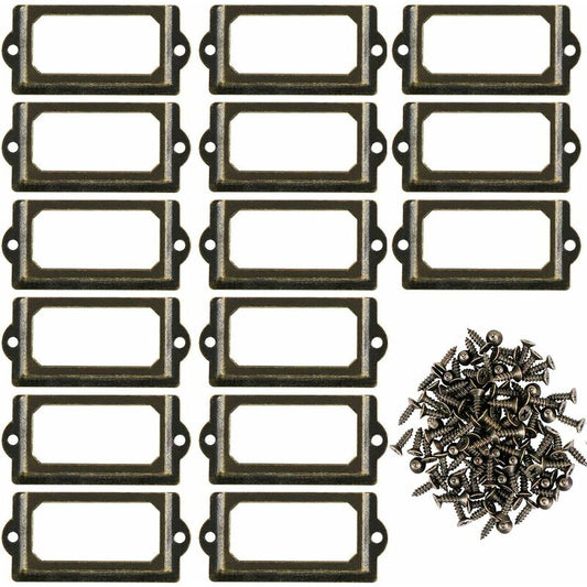 15 pcs Metal Label Holders With Screws For Desk Bookshelf Bookcase Shelves Bronze Size 70 X 33Mm
