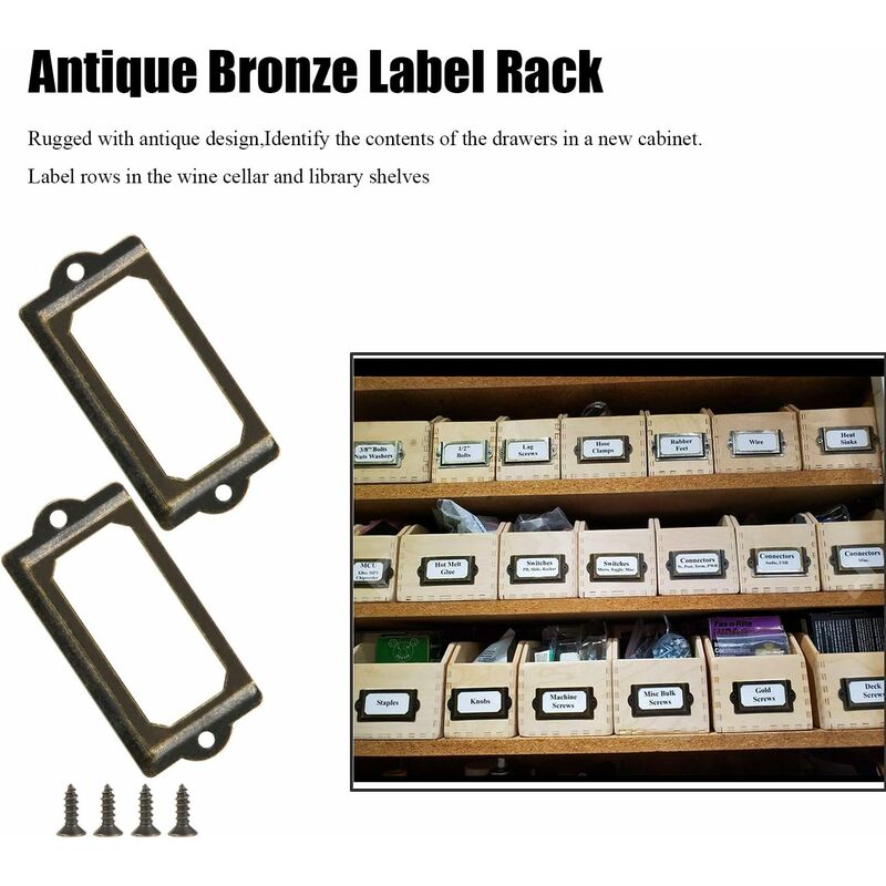 15 pcs Metal Label Holders With Screws For Desk Bookshelf Bookcase Shelves Bronze Size 70 X 33Mm