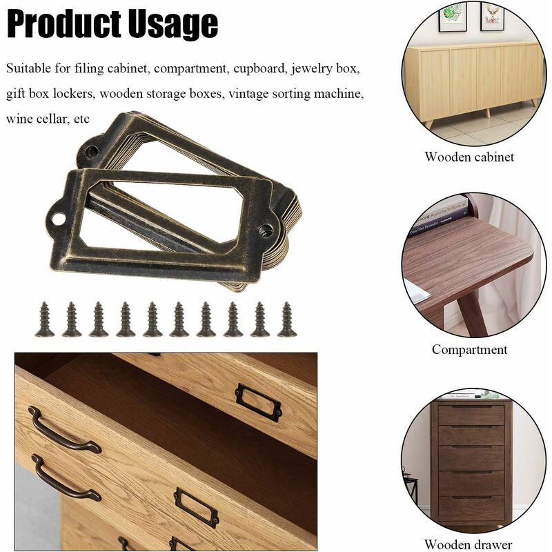15 pcs Metal Label Holders With Screws For Desk Bookshelf Bookcase Shelves Bronze Size 70 X 33Mm