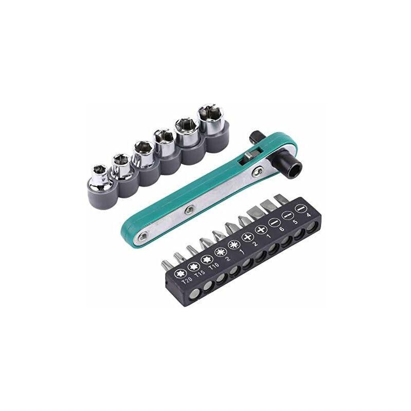 1/4" Ratcheting Angled Screwdriver Set With Right Angle Hexagon Screwdriver Bit And Sockets.