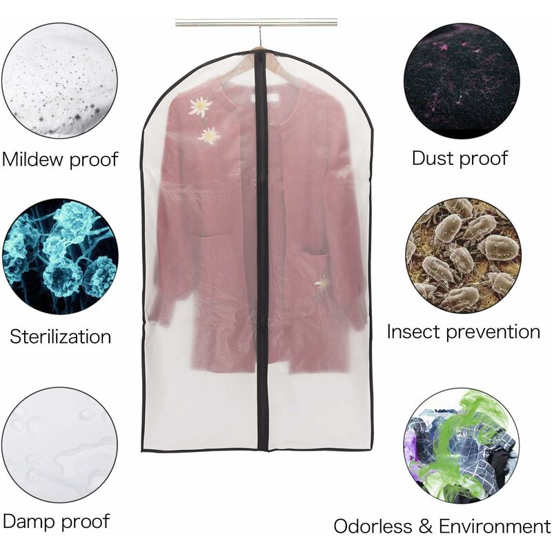 Garment Covers, Dustproof Waterproof Mite Moisture Proof, Semi Transparent Zip Protective Covers For Shirt Suits/Coats,
