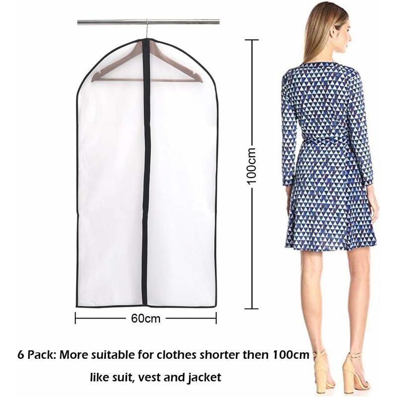 Garment Covers, Dustproof Waterproof Mite Moisture Proof, Semi Transparent Zip Protective Covers For Shirt Suits/Coats,
