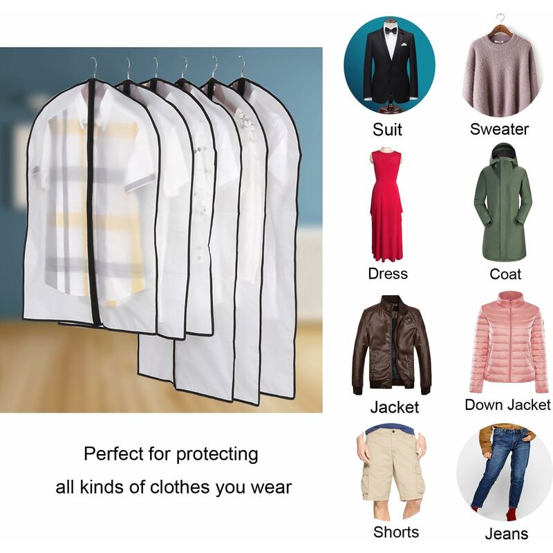 Garment Covers, Dustproof Waterproof Mite Moisture Proof, Semi Transparent Zip Protective Covers For Shirt Suits/Coats,