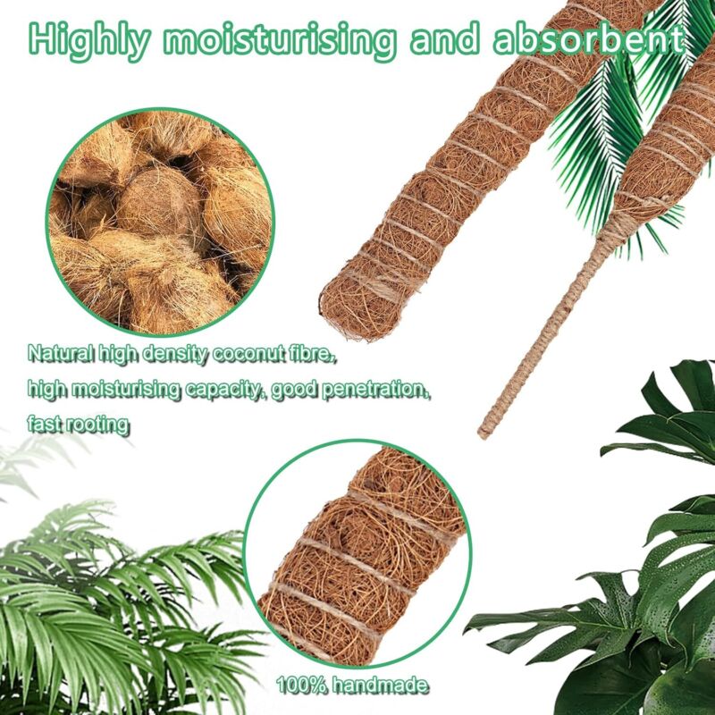 2 pcs Foldable Plant Stake, 60Cm Long Plant Stake Coco Climbing Plant Support, Climbing Plant Support For Monstera Plant