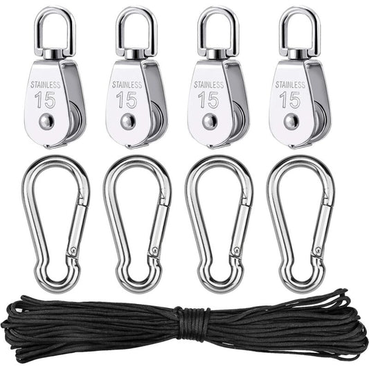Parts Stainless Steel Pulley, Single Lifting Pulley With ROpe For ROpes Camping Hiking.