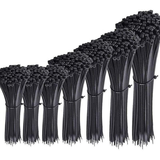 700 Piece Black Nylon Cable Ties, Lengths 4"/ 6"/ 8"/ 10"/ 12".