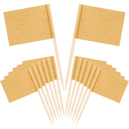 100 pcs Kraft Toothpick Flags, Brown Mini Food Labels Flags For Party Cupcake Decoration Fruit Salad Cheese Label
