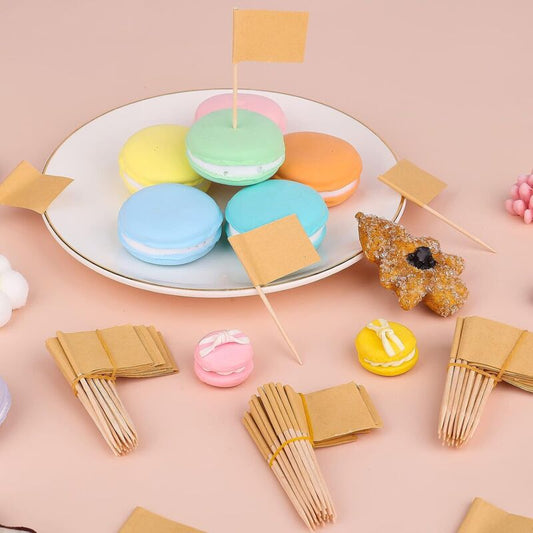 100 pcs Kraft Toothpick Flags, Brown Mini Food Labels Flags For Party Cupcake Decoration Fruit Salad Cheese Label