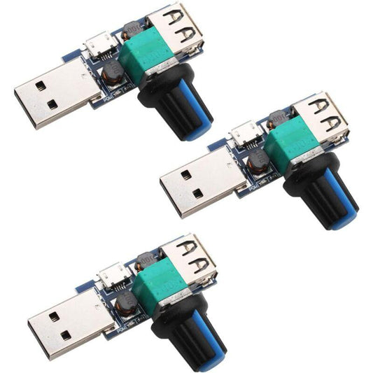 3 pcs 5W Usb Fan Speed Controller, Dc 5V Dc 4-12V To 2.5-8V Stepless Usb Fan Regulator Speed Control Knob With Switch.