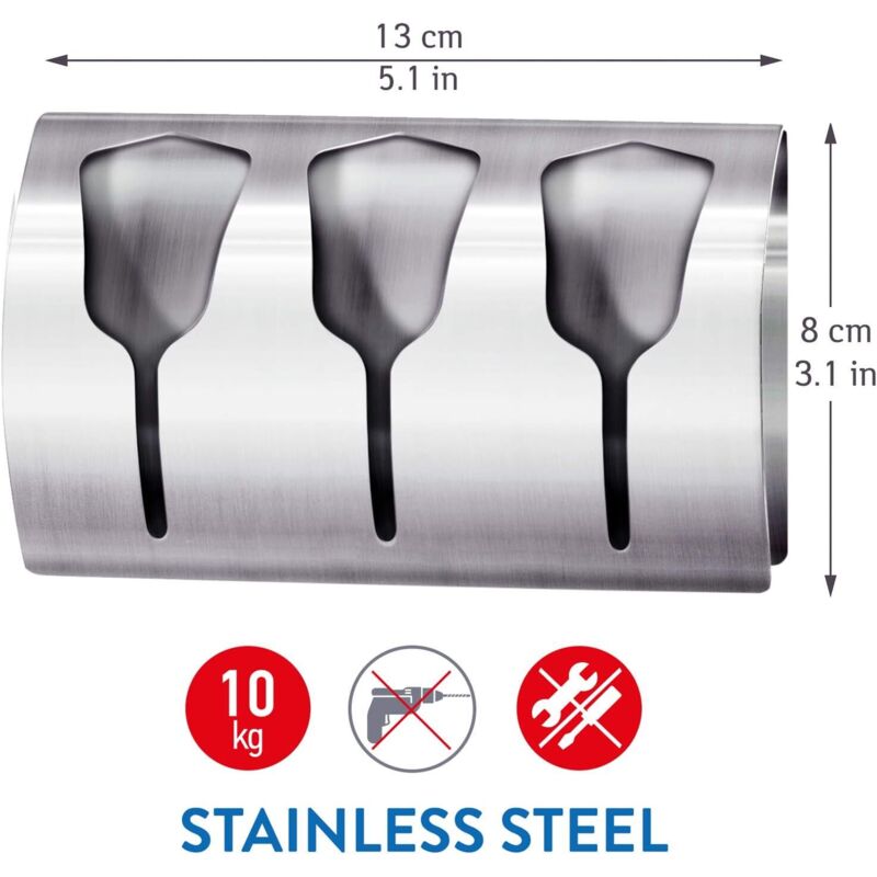 Adhesive Bathroom Towel Holder, Kitchen Towel Rack With 3 Brushed Stainless Steel Hooks, 10 Kg