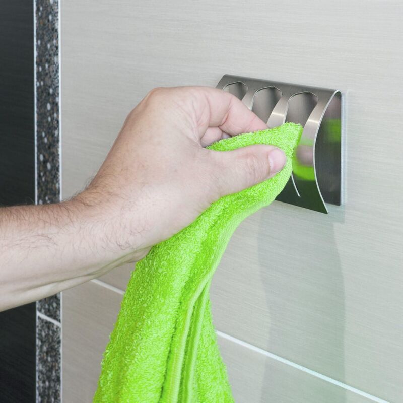 Adhesive Bathroom Towel Holder, Kitchen Towel Rack With 3 Brushed Stainless Steel Hooks, 10 Kg