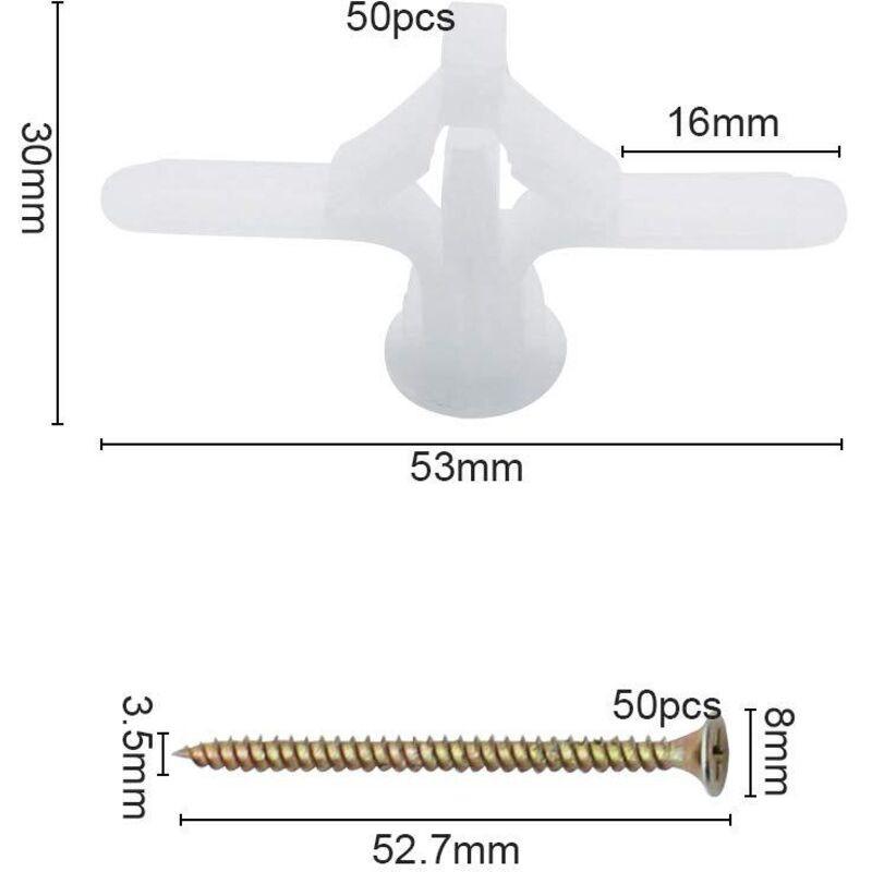 50 pcs Plasterboard Anchors Sets Plastic Expansion Pipe Aircraft Self Drilling Expansion Tube Anchors Used For Most.