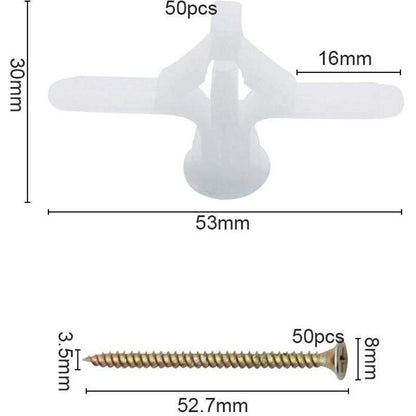 50 pcs Plasterboard Anchors Sets Plastic Expansion Pipe Aircraft Self Drilling Expansion Tube Anchors Used For Most.