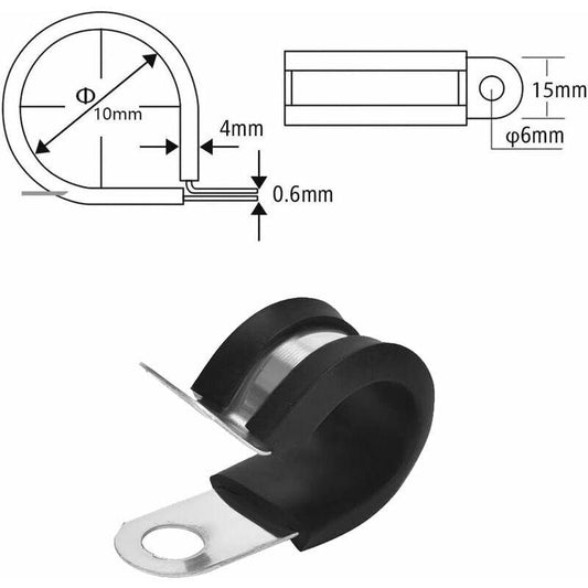 24 pcs 10Mm Stainless Steel Hose Clamps P-Clips Tube Fastener Clips With Rubber Coating For Automotive Electrical Tube.