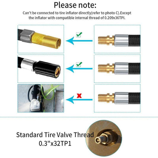 2 Tire Inflator Pump Hose, 35Cm Valve Inflator Tube Bicycle Hose, Car Tire Adapter, Car Air Rubber, Black, One Size.