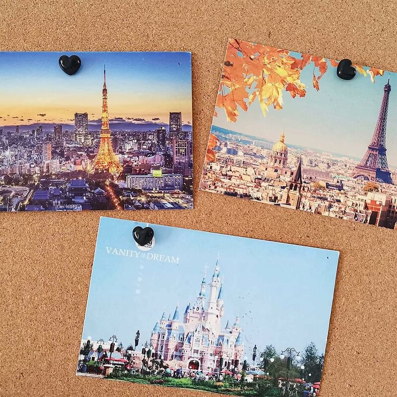 100 pcs Black Heart Shape Push Pins With Steel Point For Pictures And Walls