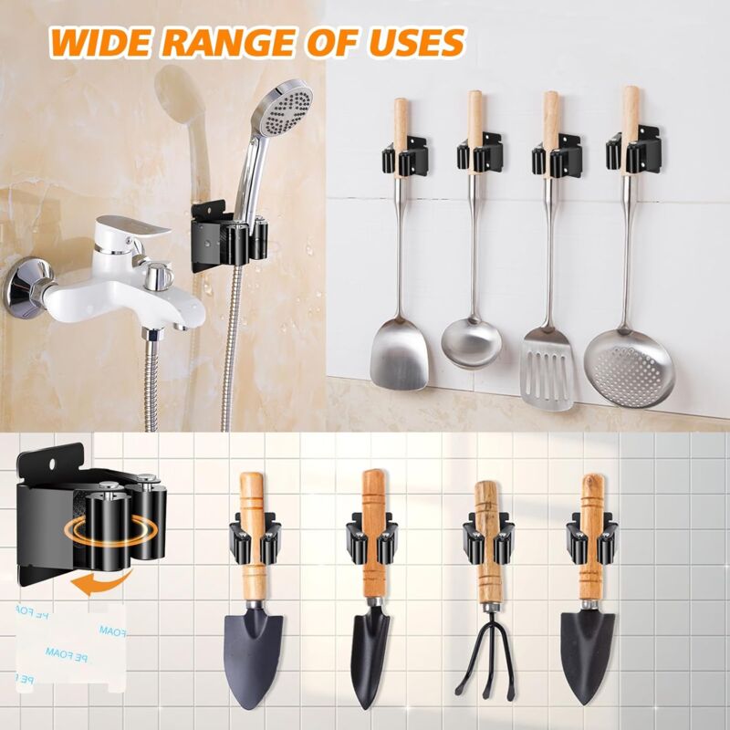 6 Pieces Mop Holder, Wall Mounted Mop Hanger, Mop Holders For Bathroom, Kitchen, Garden, Garage, Office