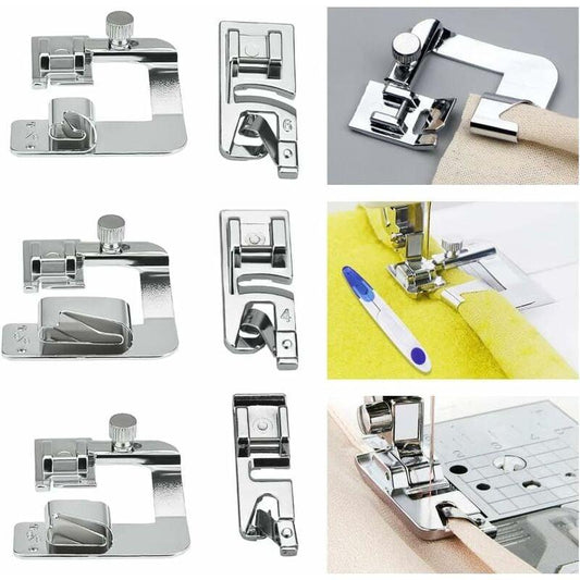 6 pcs Sewing Machine Presser Foot Hemmer Foot Sewing 4/8 6/8/8In ROlled Hem Foot 3/4/6Mm Foot.