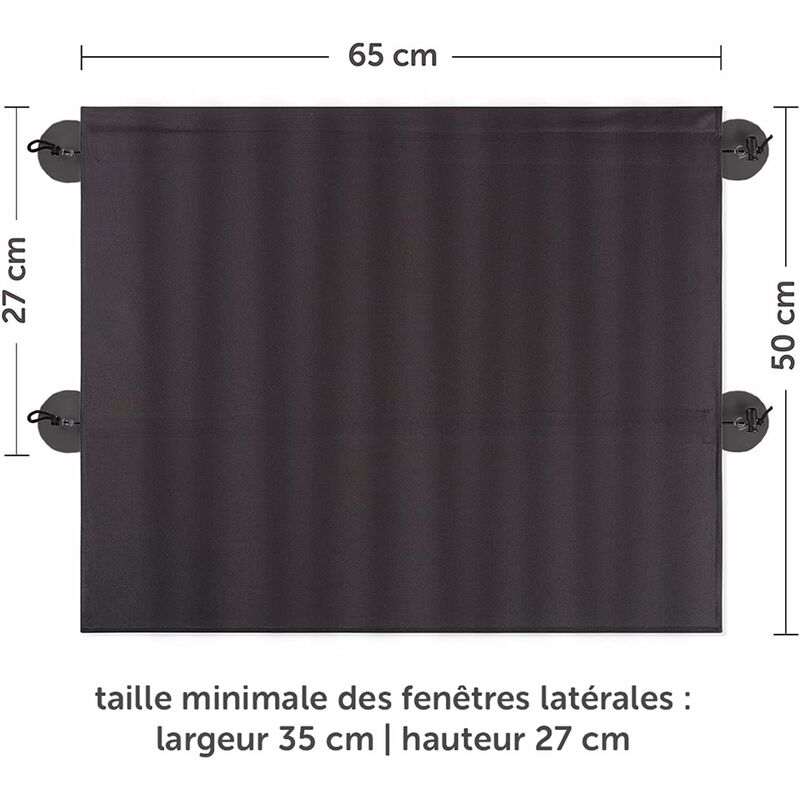 Baby Car Sun Shade 65 X 50 Cm - Car Curtain With Suction Cup - Uv Protection - Ideal For Large Side Windows - Grey (X 2