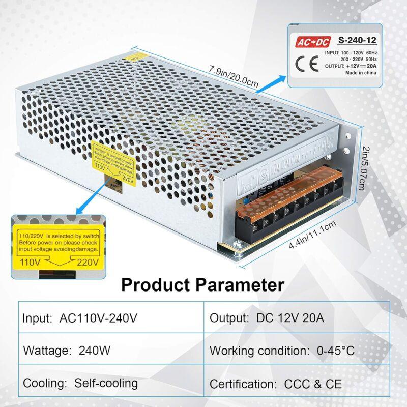 Switching Power Supply 12V 20A LED Transformer 240W Switching Power Supply Ac 110V / 240V Dc 12V Switching Converter.