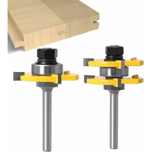 6Mm Shank Matched Tongue And Groove ROuter Bit Set 3 Teeth T Shape Wood Cutter Cutting Woodworking Tool (6Mm).