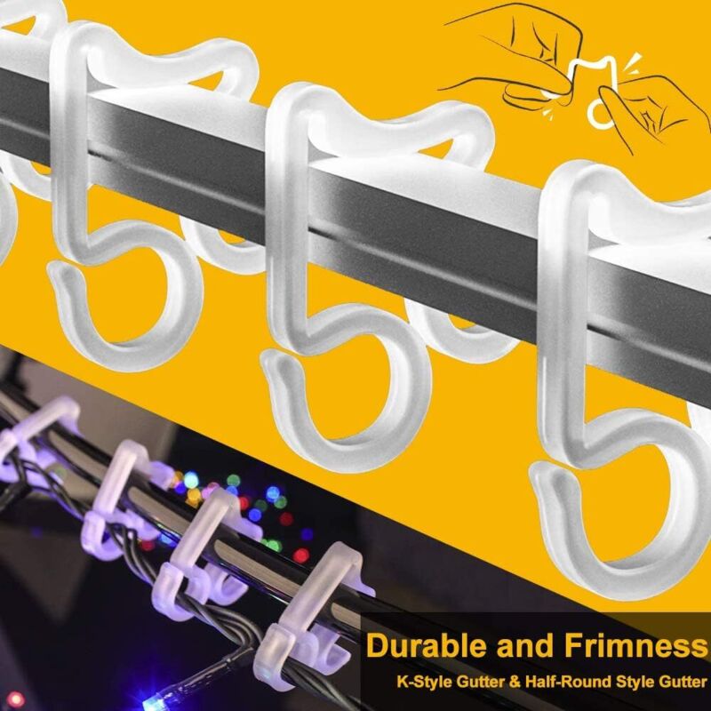 100 pcs Christmas Light Hooks, Outdoor ROof Gutter Hooks, Plastic Christmas Light Clips For Decorative Lights Gutter
