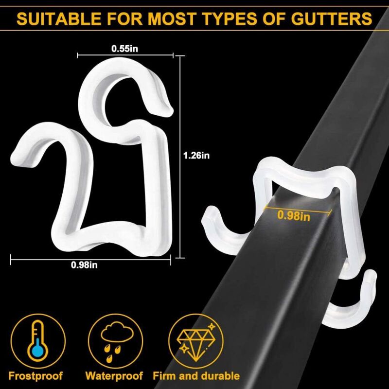 100 pcs Christmas Light Hooks, Outdoor ROof Gutter Hooks, Plastic Christmas Light Clips For Decorative Lights Gutter