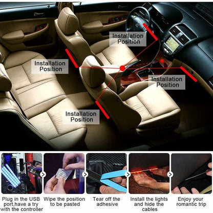 Car Interior LED Lights - Car Interior Lamp, 48 LED Car Strip Lights With Wireless Remote Control, Upgraded Waterproof.