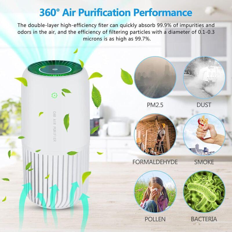 Air Purifier With True Hepa Filter With Uv-C Light, Mini Air Purifier Removes 99.97% Of Smoke Allergens Dust, Air.