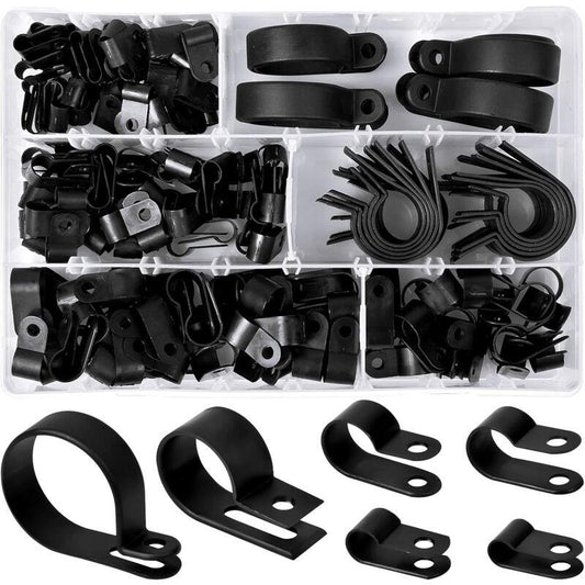 200 pcs Nylon Plastic R Clips Tube Clamps, 6 Sizes 3/16'' 1/4'' 3/8'' 1/2'' 3/4'' 11/8'' Fasteners For Conduit, Cable,.