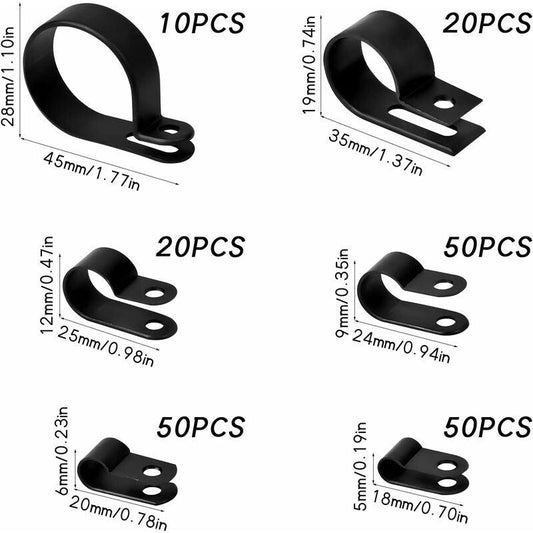 200 pcs Nylon Plastic R Clips Tube Clamps, 6 Sizes 3/16'' 1/4'' 3/8'' 1/2'' 3/4'' 11/8'' Fasteners For Conduit, Cable,.