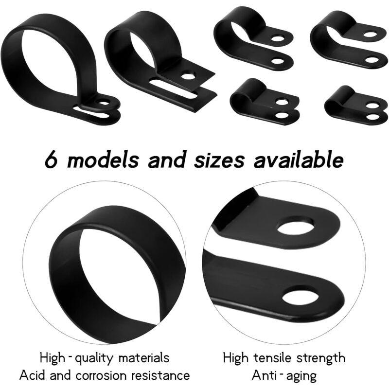 200 pcs Nylon Plastic R Clips Tube Clamps, 6 Sizes 3/16'' 1/4'' 3/8'' 1/2'' 3/4'' 11/8'' Fasteners For Conduit, Cable,.