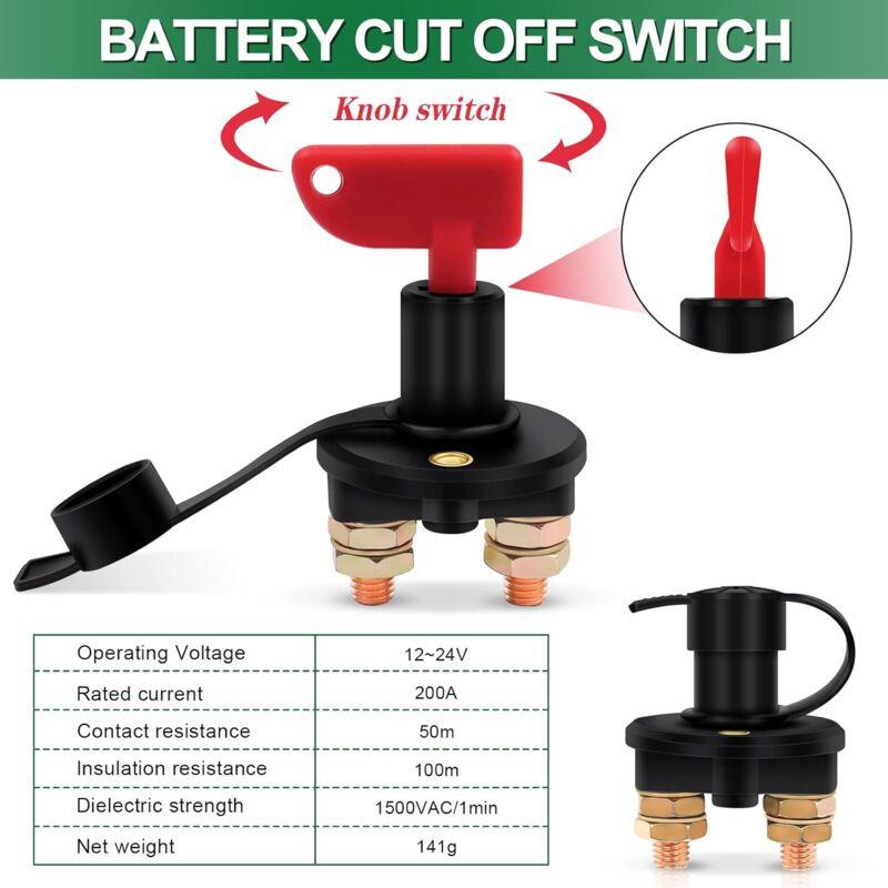 Isolator Switch 12V/24V Battery Isolator Disconnect Max 200A For Car, Truck, Boat, Vehicles Power Cut Off Kill Switch.