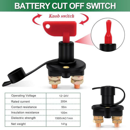 Isolator Switch 12V/24V Battery Isolator Disconnect Max 200A For Car, Truck, Boat, Vehicles Power Cut Off Kill Switch.
