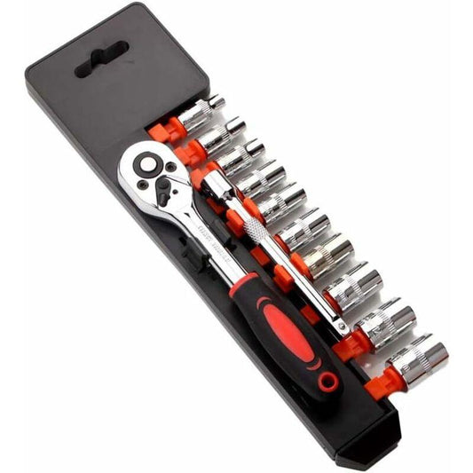 12 Piece 6.35Mm Ratchet Wrench Set, Mechanics Tool Kit & Sockets With Quick Release Reversible Ratchet Handle &.