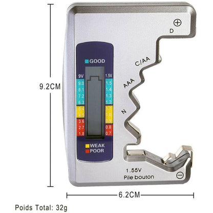 Universal Digital Battery Tester For Aaa Cdn 9V 1.5V Button Cell Mini Batteries.