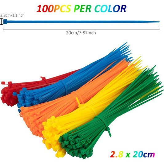 500 Pieces Colorful Plastic Cable Ties 200Mm X 2.8Mm Self-Locking Nylon Electrical Cable Ties For Gardening Cable.