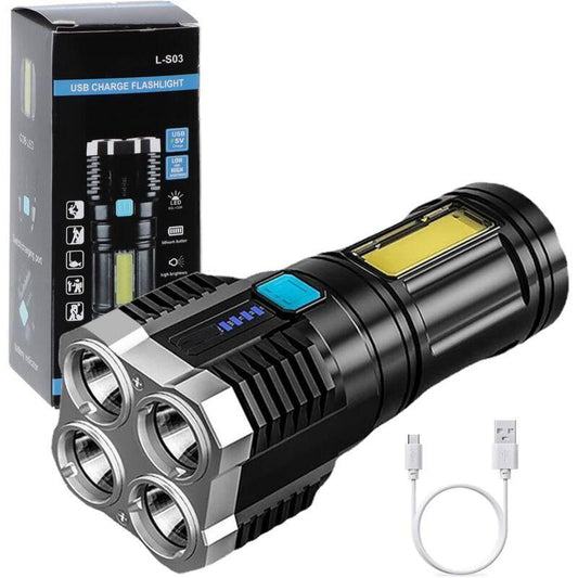 Super Bright LED Torches, Usb Rechargeable Torch With Side Light 4 Modes Cob Powerful Lumens For Outdoor Camping Torch.