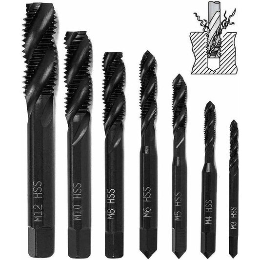 7 pcs Nitride Spiral Point Thread Taps, Hss 6542 Metric Machine Taper Shank Thread Tapping Tool M3 M4 M5 M6 M8 M10 M12.