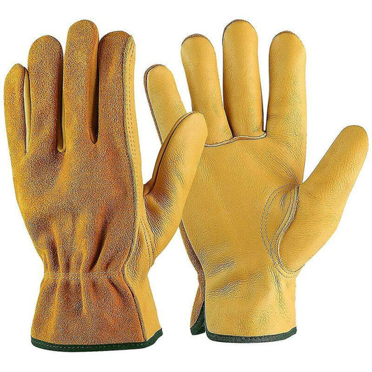 Cowhide Work Gloves, For Drivers, Diy, Gardening, Storage, Farm Work, Multifunctional (L, Yellow).