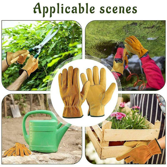 Cowhide Work Gloves, For Drivers, Diy, Gardening, Storage, Farm Work, Multifunctional (L, Yellow).