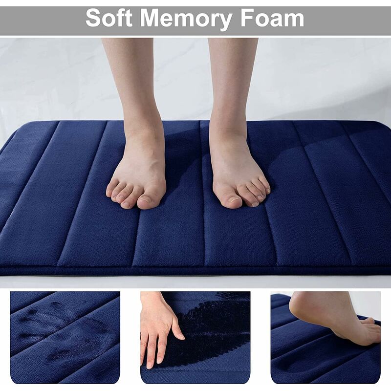 Memory Foam Bath Mat Non-Slip Backing Soft Water Absorbent Bath Mat For Toilet Bathroom, Memory Foam, Navy Blue, 50 X