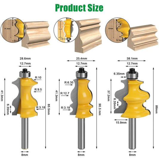 3 pcs 8Mm ROuter Bits, ROuter Bits, Woodworking Tools, Engraving Machines, Cutting Machine Tools, For Cutting Wood (8Mm).